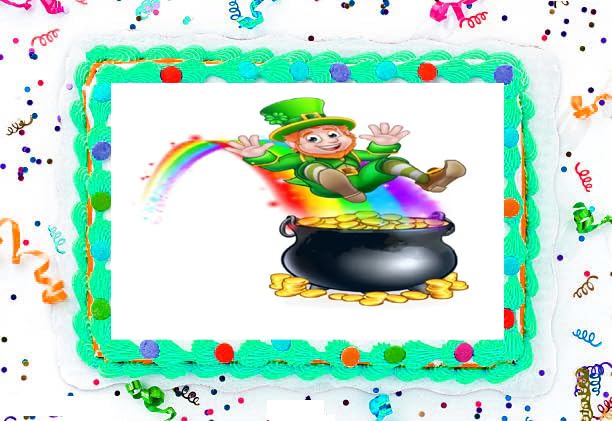 St Patricks Day Leprechaun Pot of Gold Edible Image Sheet Cake Topper - Precut Easy To Use
