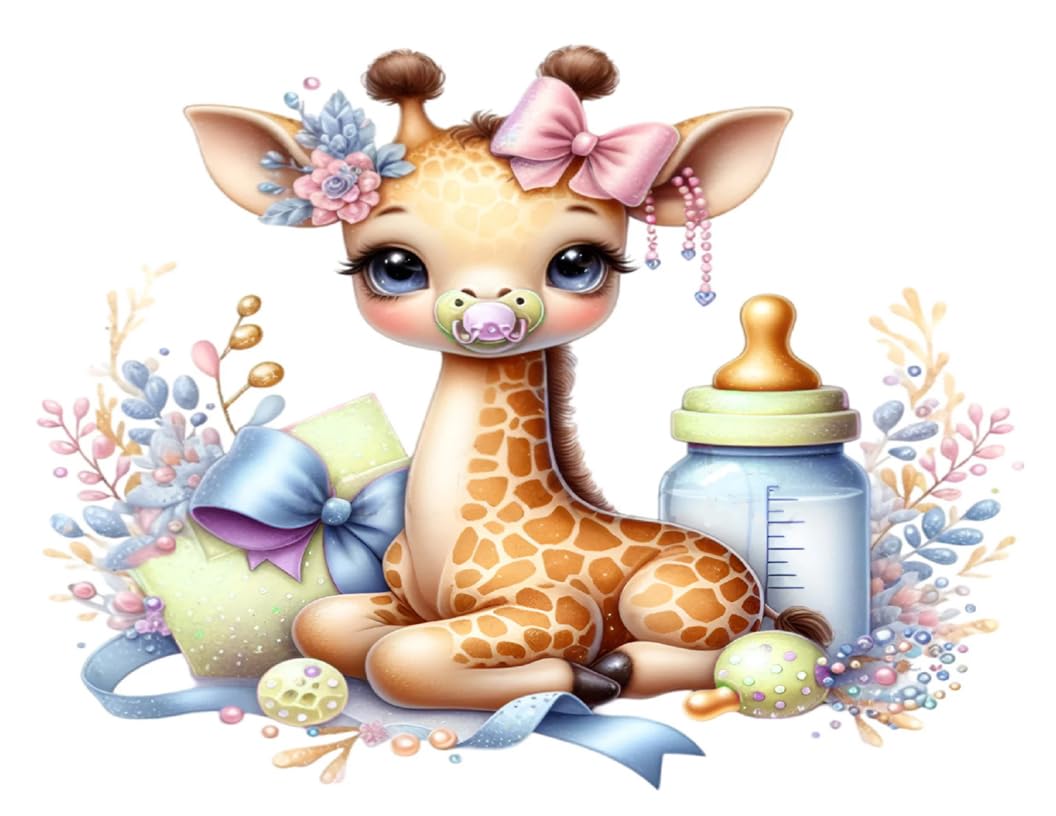 Adorable Baby Giraffe Baby Shower - Announcement - Gender Reveal - Edible Image Cake Topper