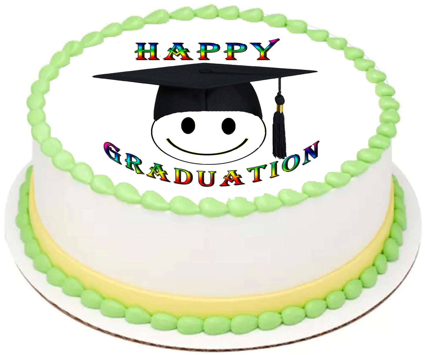 Happy Face grad Graduation Edible Image Sheet Cake Topper - Precut Easy To Use