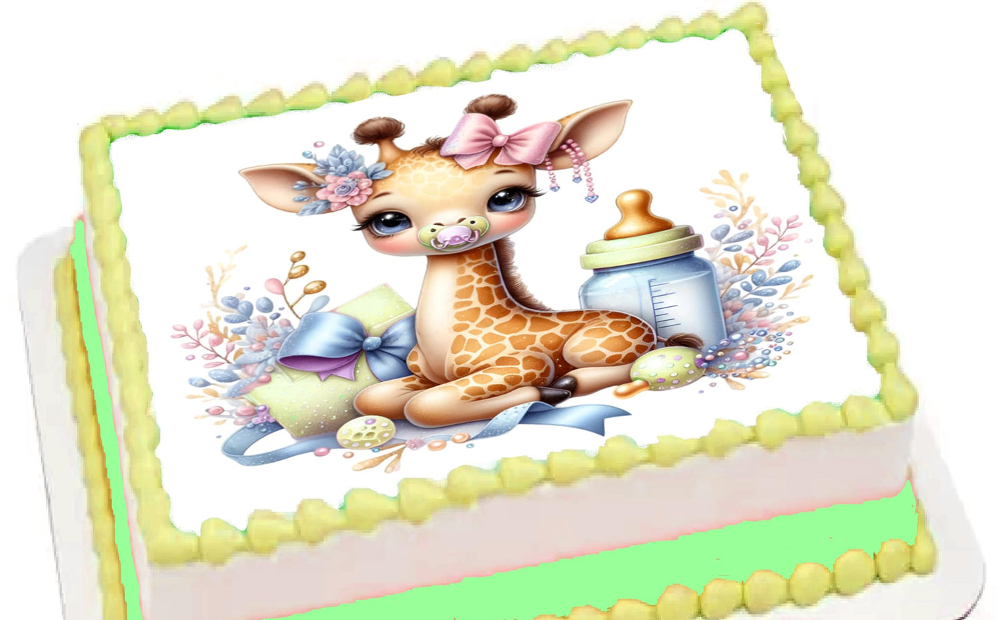 Adorable Baby Giraffe Baby Shower - Announcement - Gender Reveal - Edible Image Cake Topper