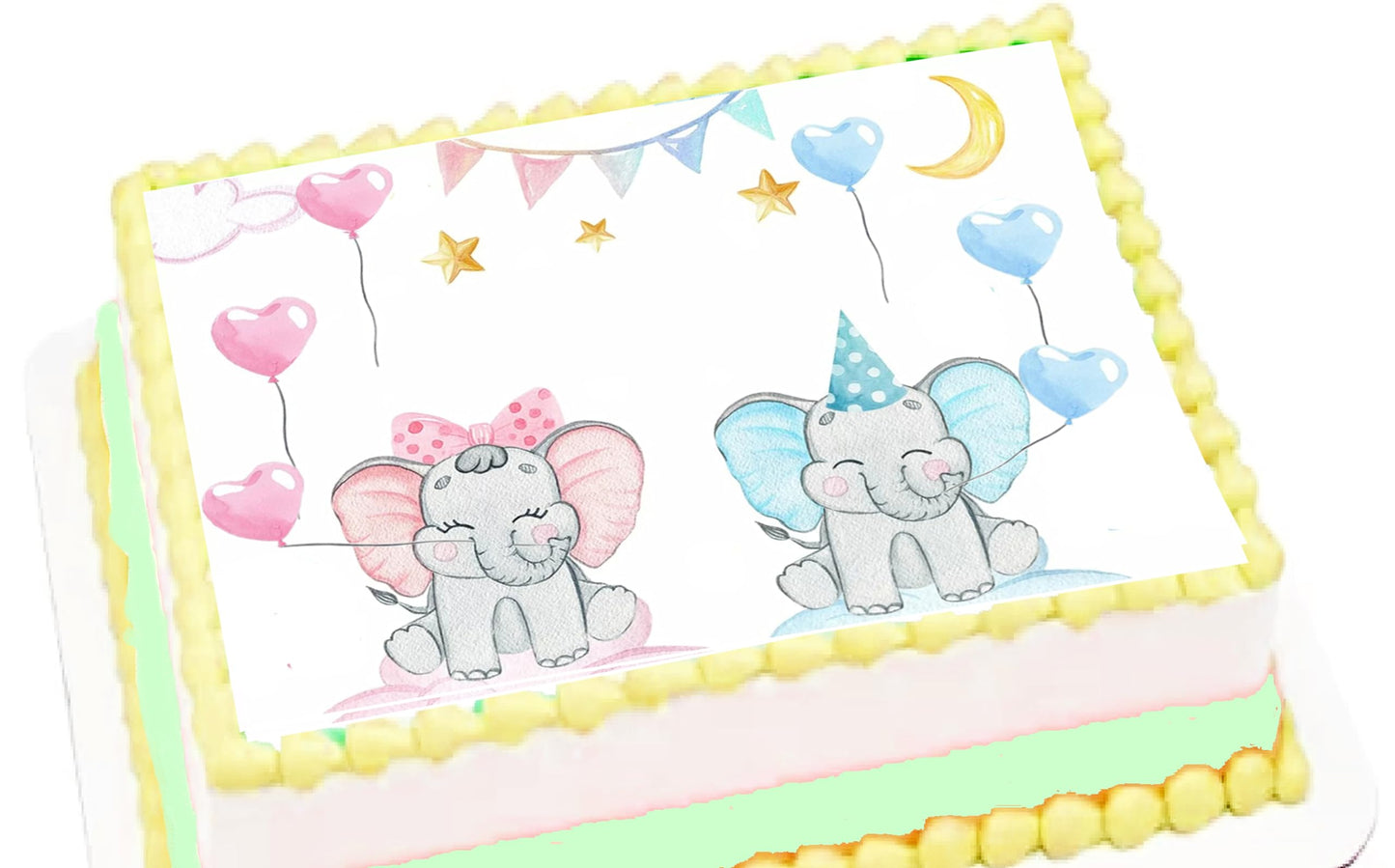 Elephant Baby Shower - Announcement - Gender Reveal - Edible Image Cake Topper