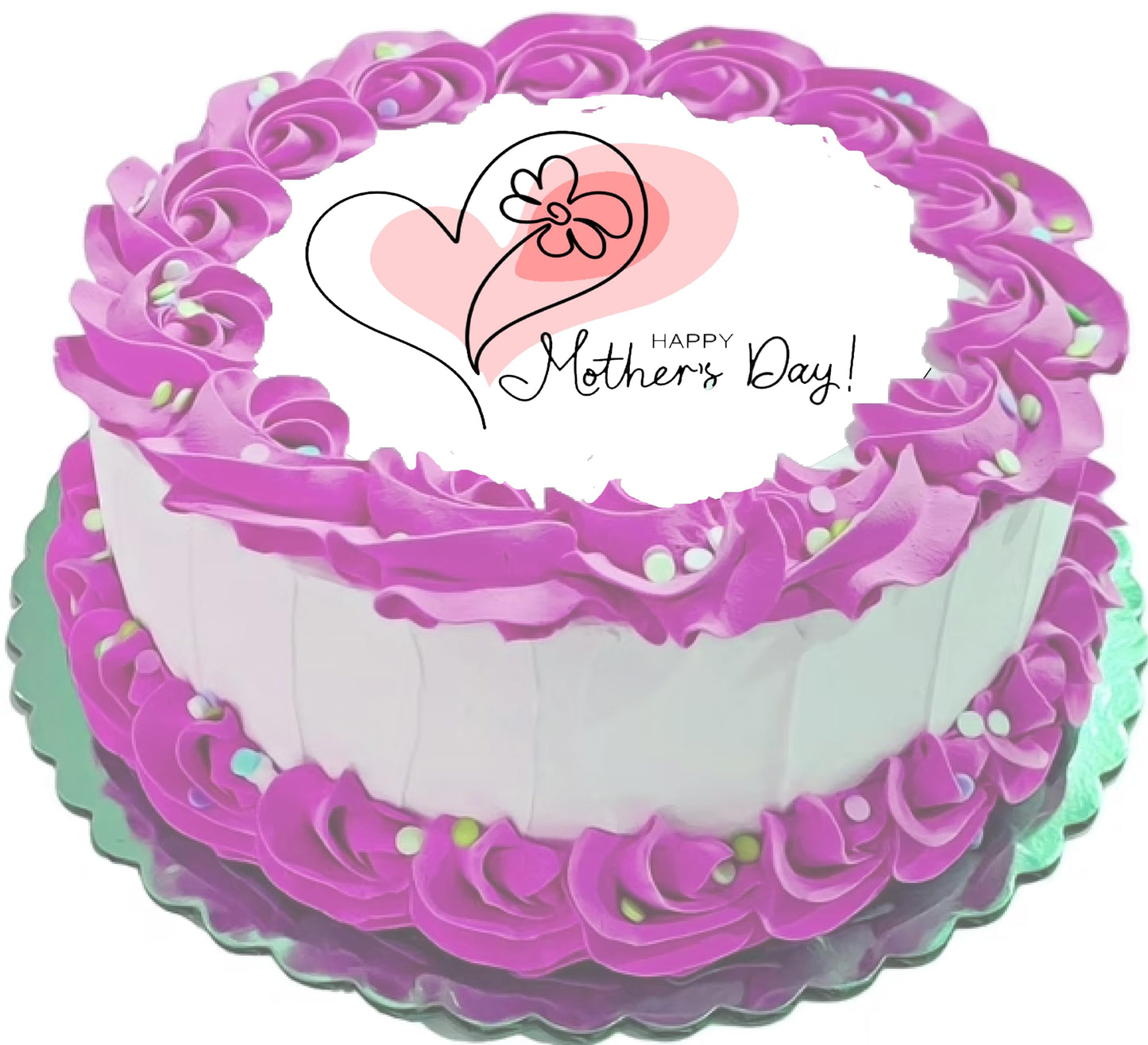 Mothers Day Heart Edible Image Sheet Cake Topper - Precut Easy To Use
