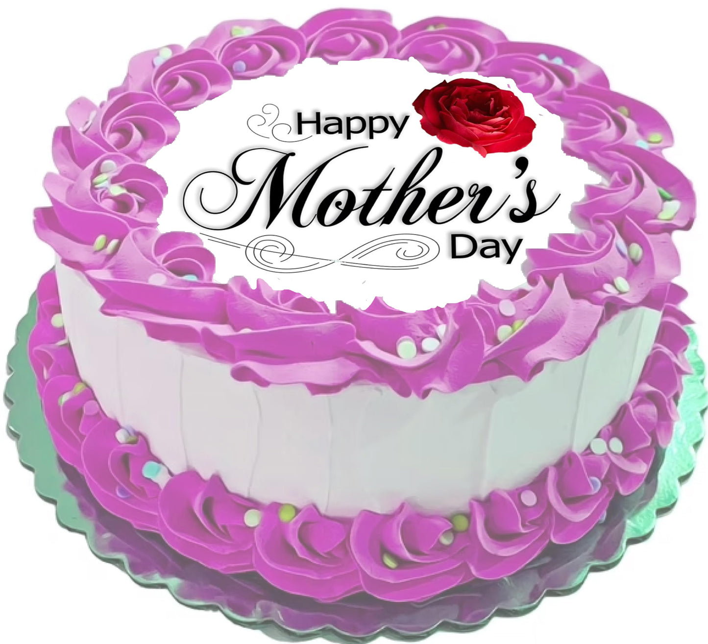 Mothers Day Red Rose Edible Image Sheet Cake Topper - Precut Easy To Use