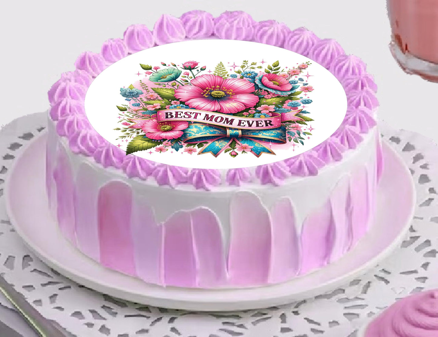 Happy Mothers Day Best Mom Edible Image Sheet Cake Topper - Precut Easy To Use