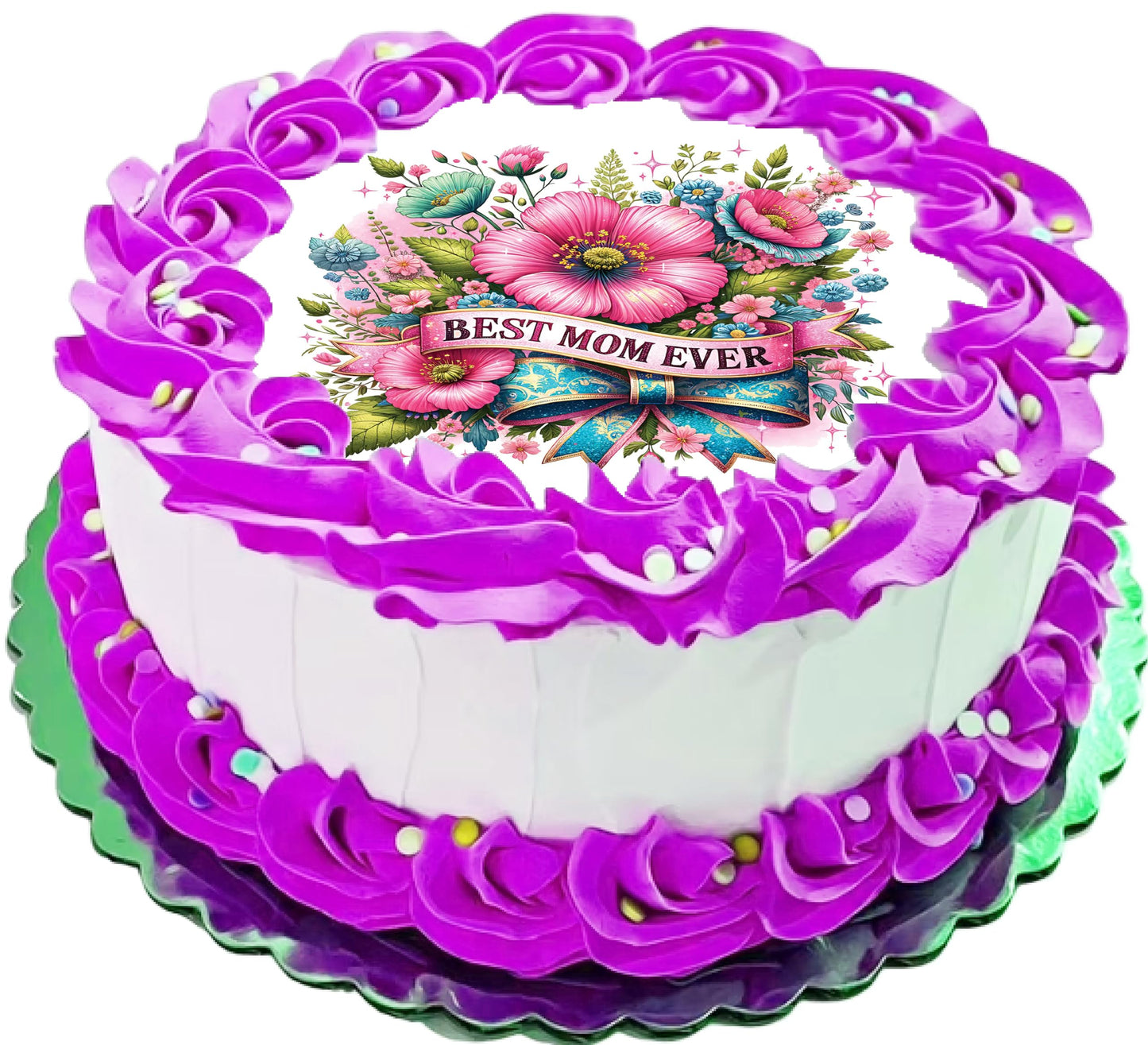 Happy Mothers Day Best Mom Edible Image Sheet Cake Topper - Precut Easy To Use