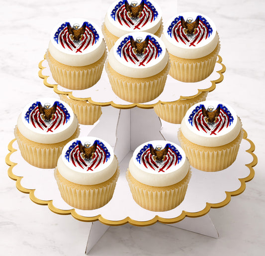American Eagle Flag Edible Image Cookie & Cupcake Toppers – Precut 2” Rounds Easy to use