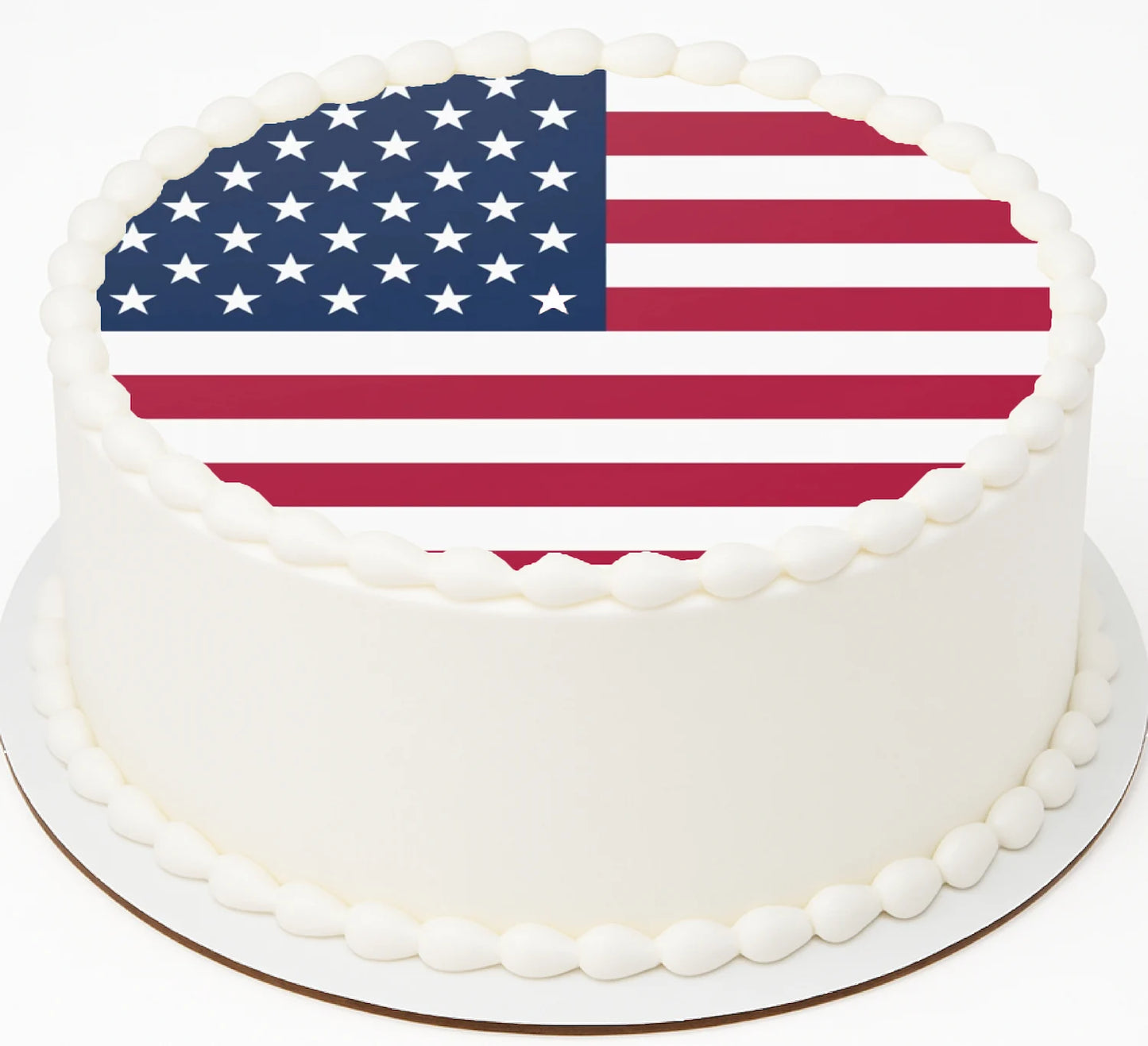 Stars and stripes edible cake topper displaying traditional American flag colors and pattern