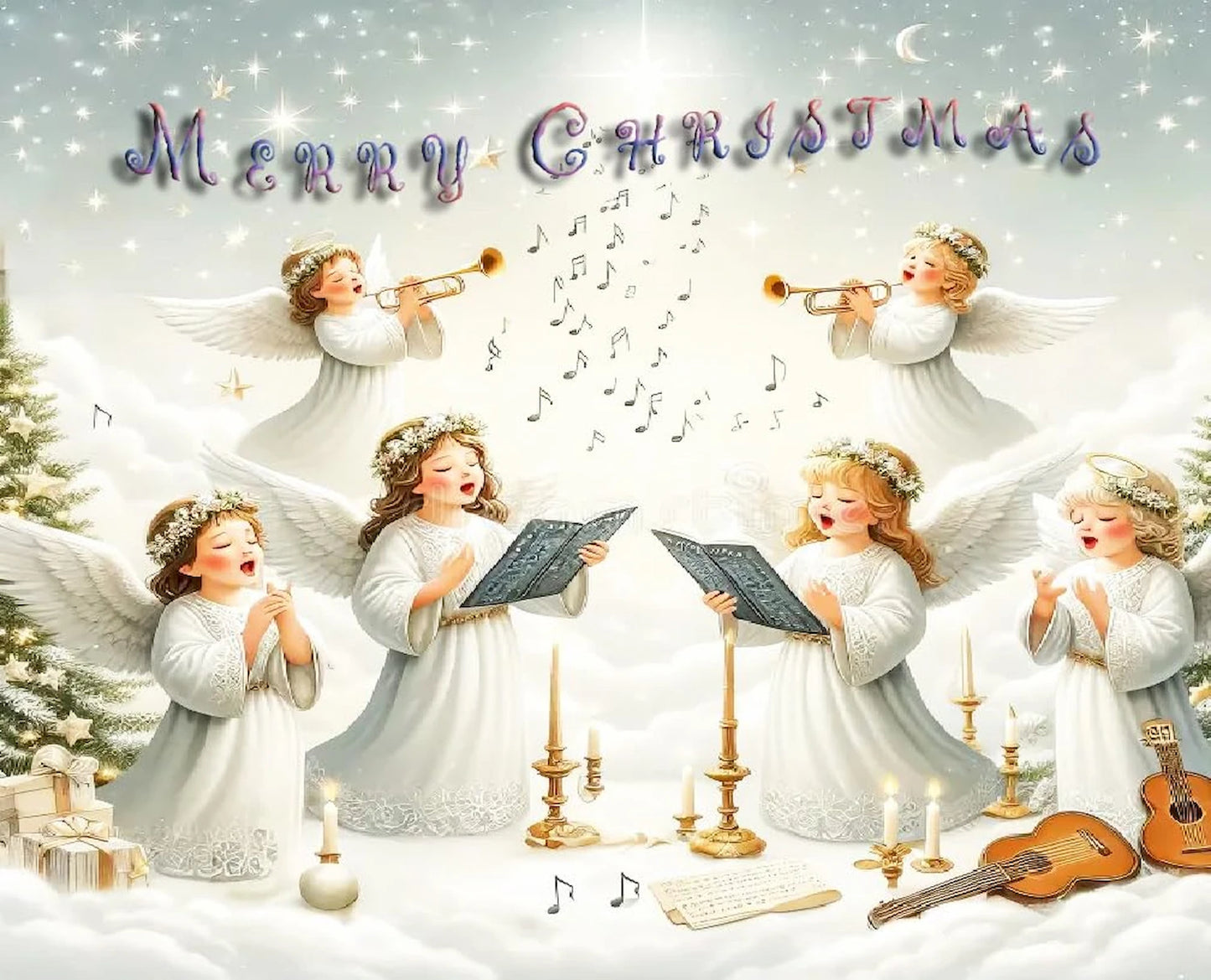 Angels Singing Christmas Edible Image Cake Topper - Ready to Use