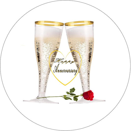 Anniversary Edible Image Cake Topper – Champagne & Roses – Precut 8" Icing Sheet – RA Pape