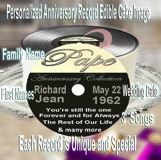Vinyl Record Edible Image Cake Topper – Personalized Music & Song LP Design – Precut 8" Icing Sheet-RA Pape