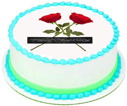 Anniversary Love in Bloom Edible Image Cake Topper Precut