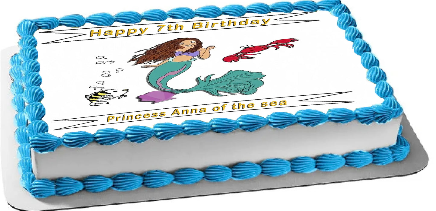 Little Mermaid Edible Images Cake Topper - Precut Ready to use - Personalized with Name and Age