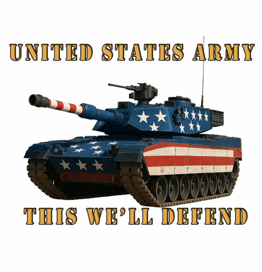Edibe imge cake topper with American flag tank design and 'United States Army' text on a white background