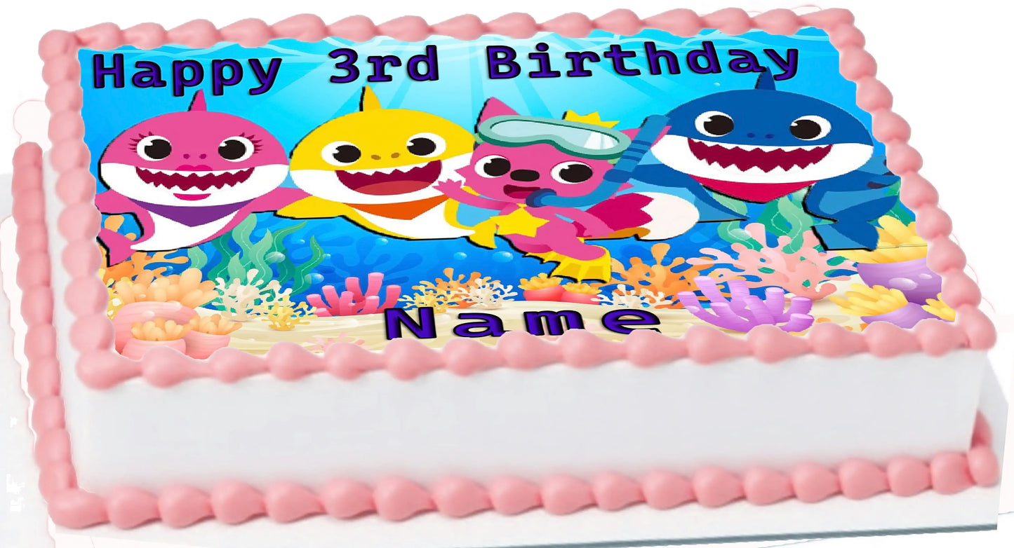 Baby Shark Edible Image - Precut ready to use - Personalize with Name and Age