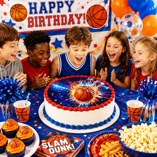 Celebration with our Basketball Edible Image Cake Topper - 8" Precut Icing Sheet - RA Pape