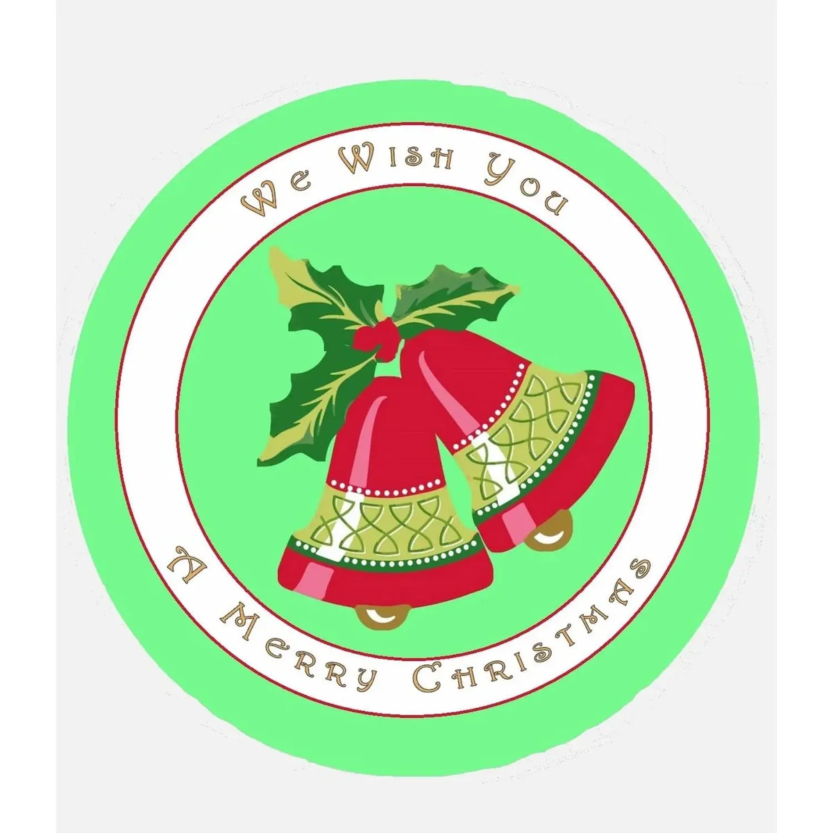 Christmas Bells edible icing round cake topper design.