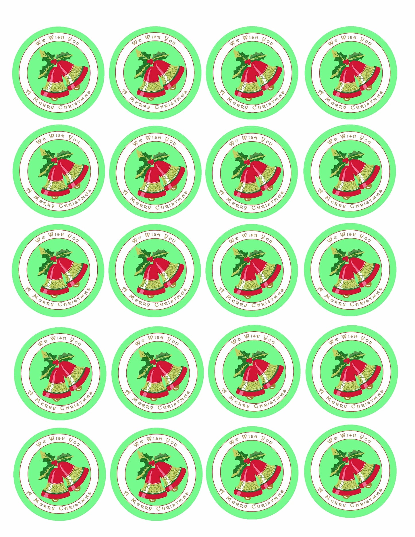 Sheet of 20 Bells and Mistletoe Christmas Edible Image Cookie & Cupcake Topper