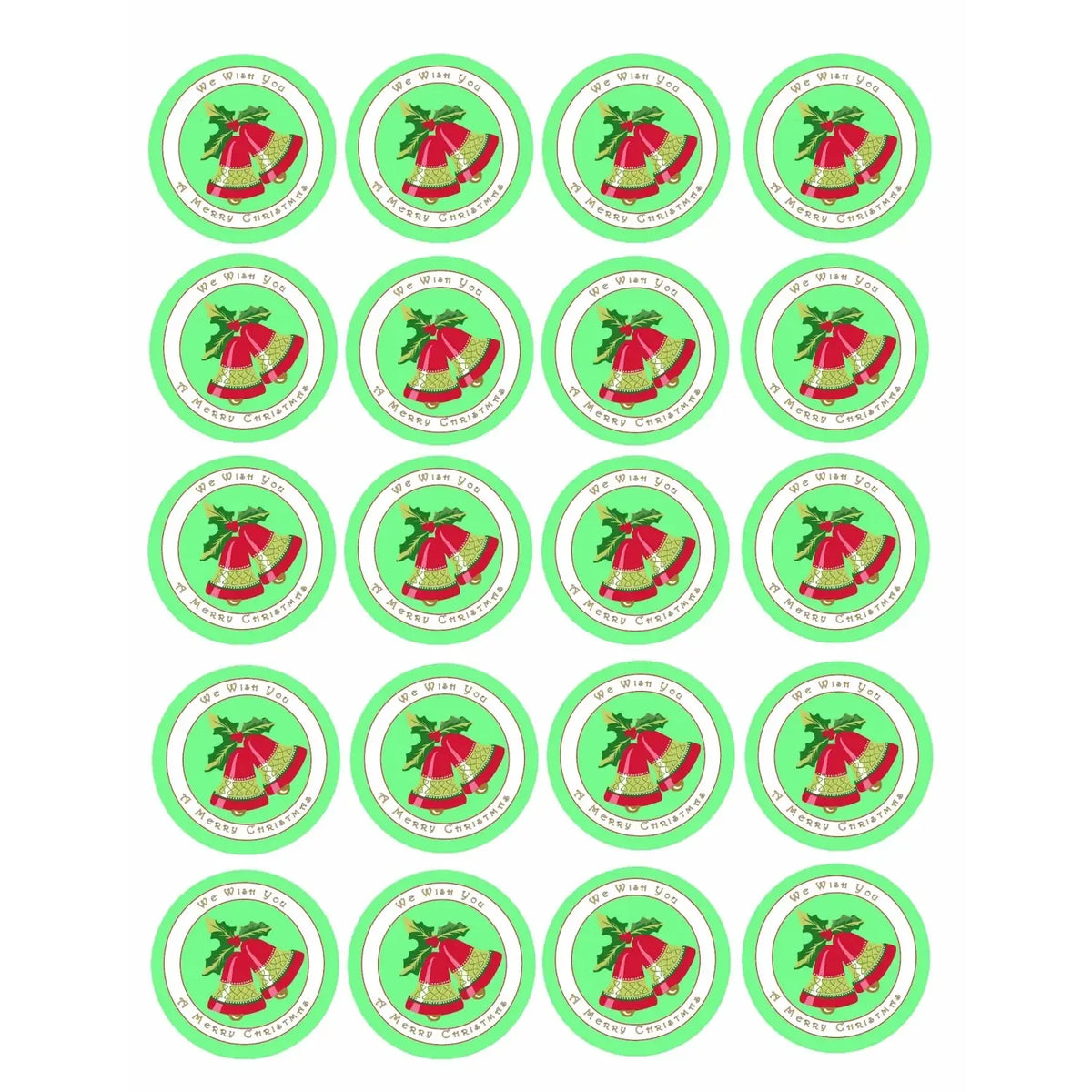 Bells & Mistletoe Christmas edible icing 20 precut cookie and cupcake topper designs.