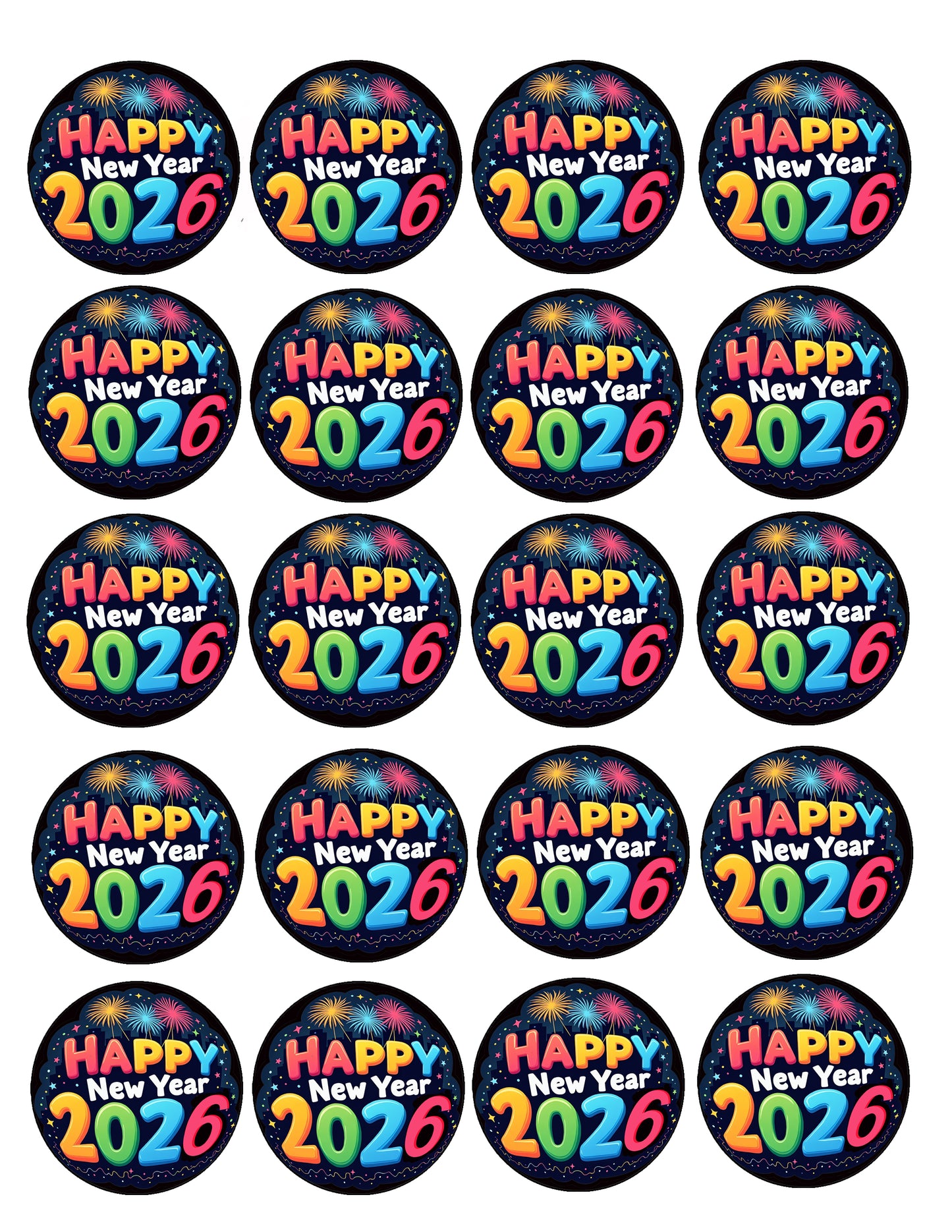 Set of 20 Bright & Bold New Year Edible Image Cookie & Cupcake Topper