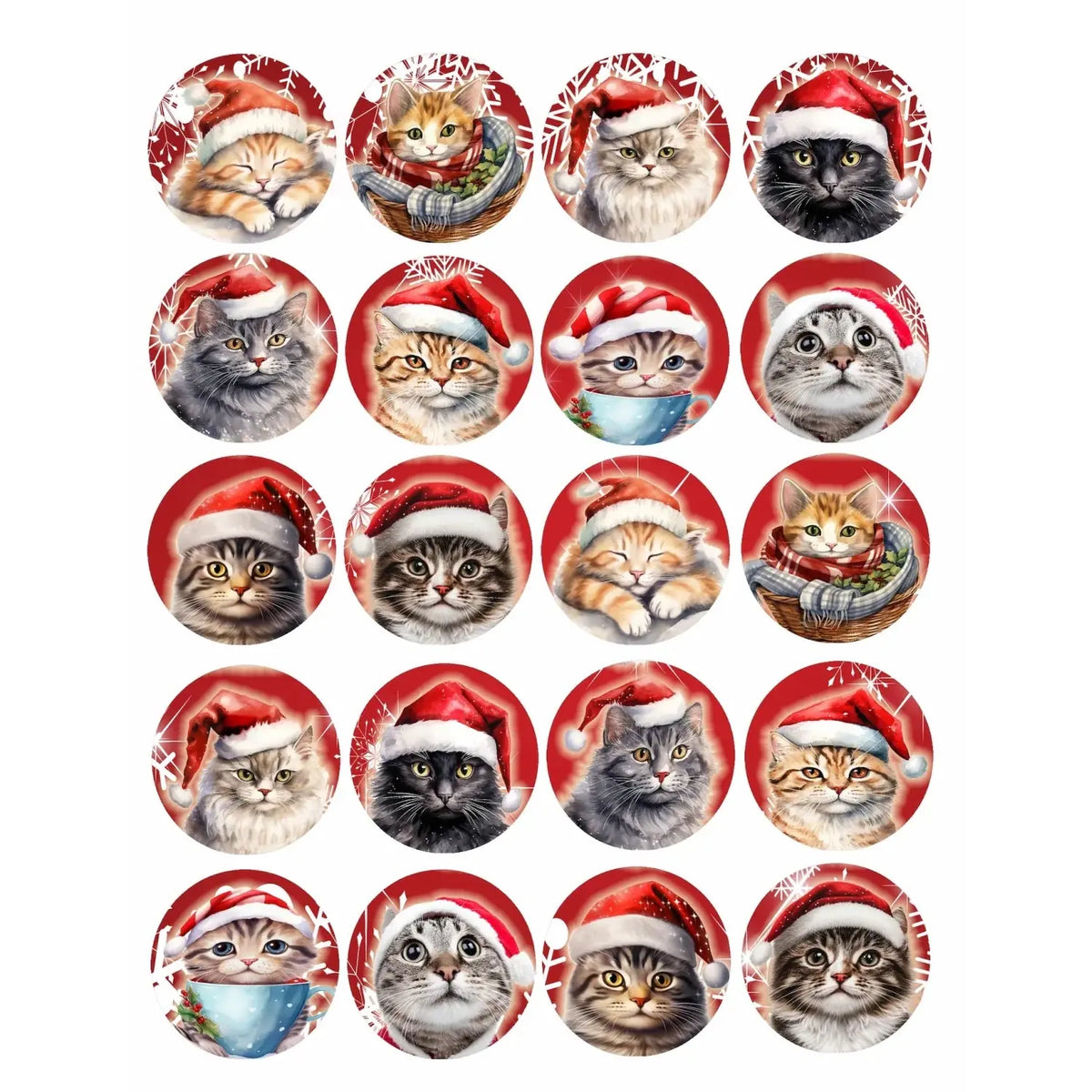 Cats in Santa Hats Christmas edible icing 20 precut cookie and cupcake topper designs.