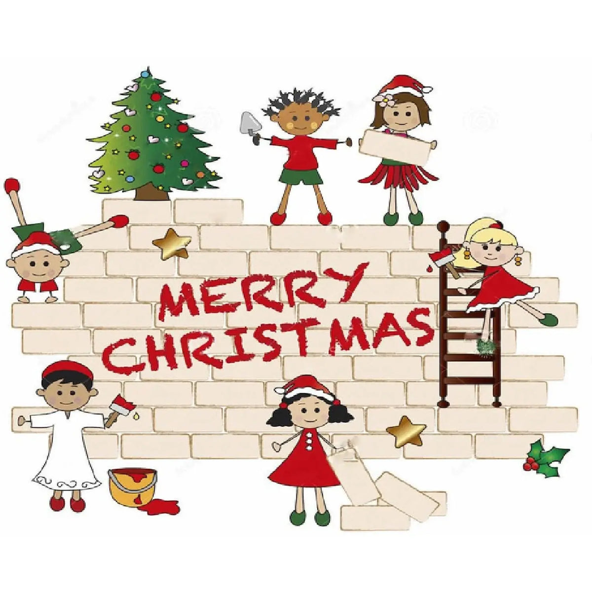 Children at Play Christmas edible icing sheet cake topper design.