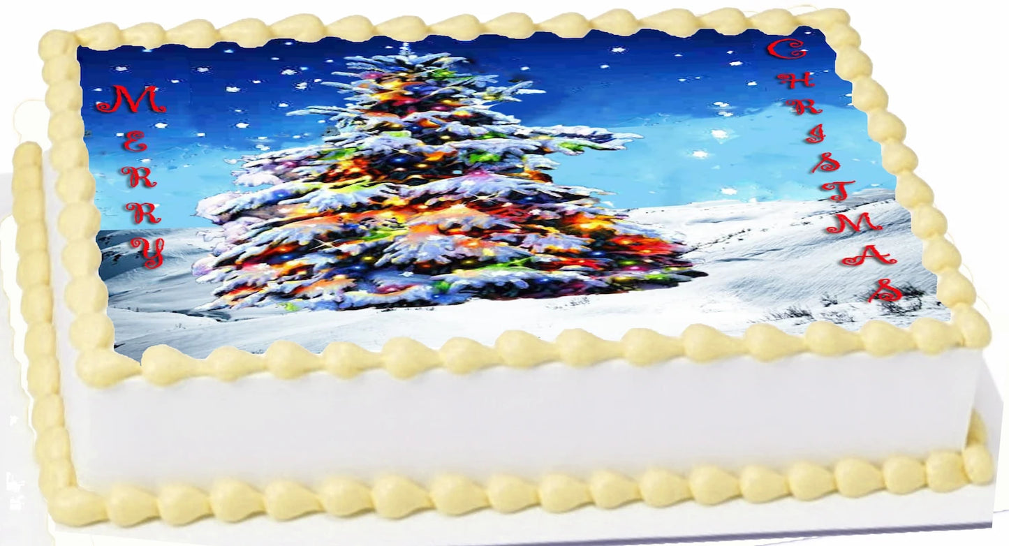 Edible Icing Image Christmas cake Topper with Christmas Tree-themed decoration