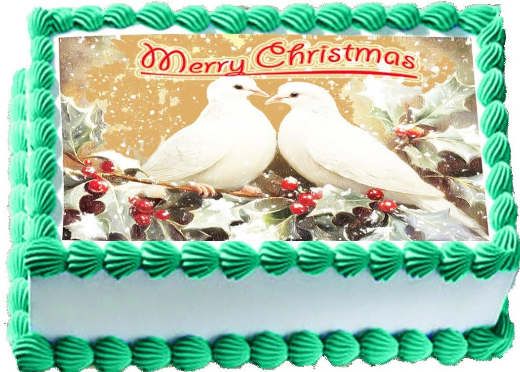 Edible Icing Images Sheet Cake Topper with Christmas Turtle Doves-themed decoration