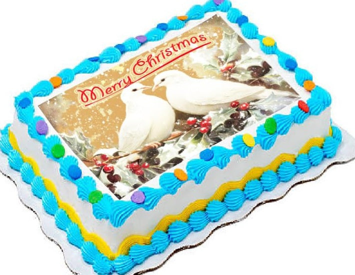 Edible Icing Image Sheet Cake Topper with Christmas Turtle Doves themed decoration