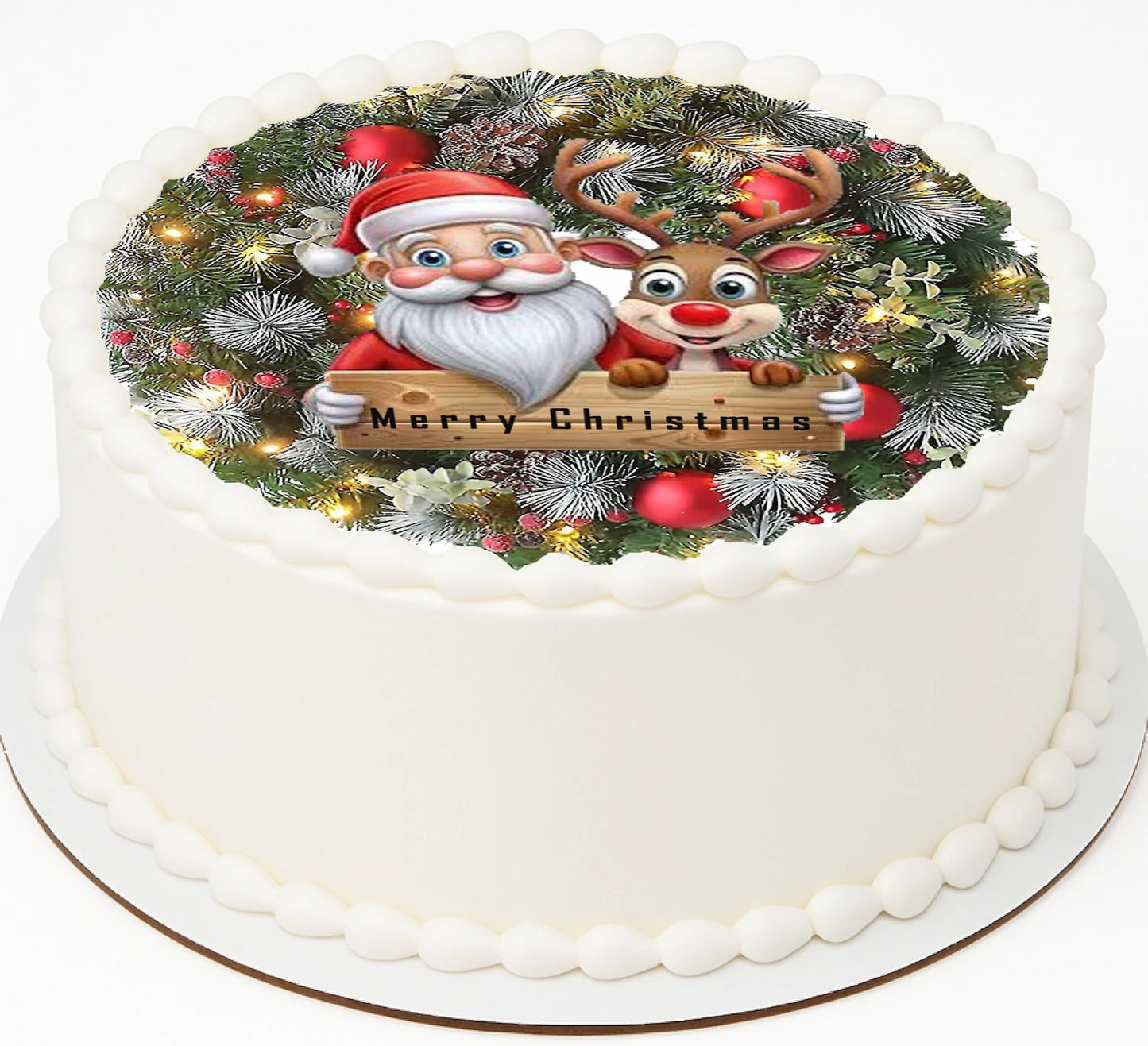 Edible Icing Images Cake Topper with Christmas Wreath-themed decoration