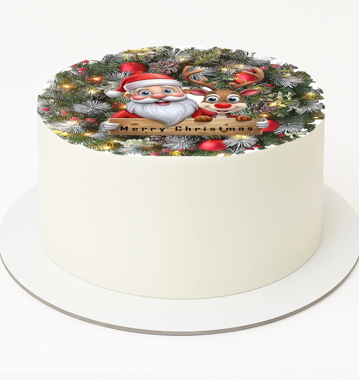 Edible Icing Image Christmas cake Topper with Christmas Wreath themed decoration
