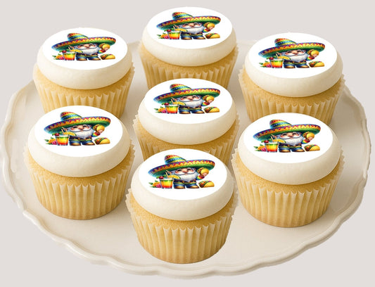 Custom Edible Cake Topper – Cinco De Mayo Gnome Design – Icing Sheet Cookie & Cupcake Images –20 Pre-cut 2” Round– RA Pape