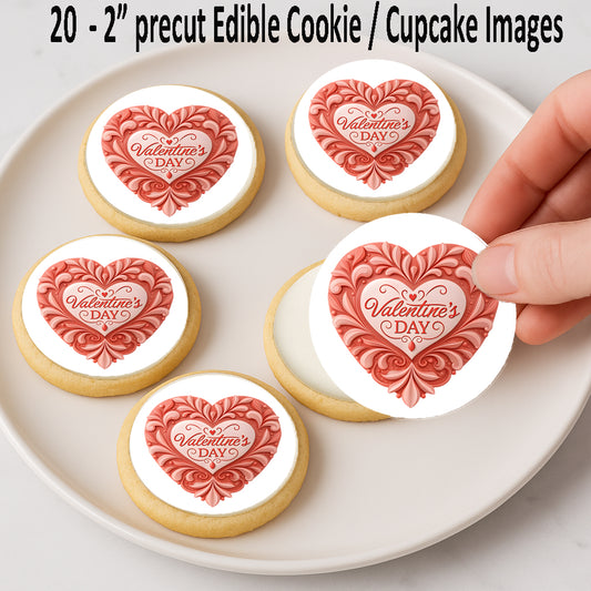 Classic Valentine Heart Image Cookie & Cupcake Toppers – Easy to Apply