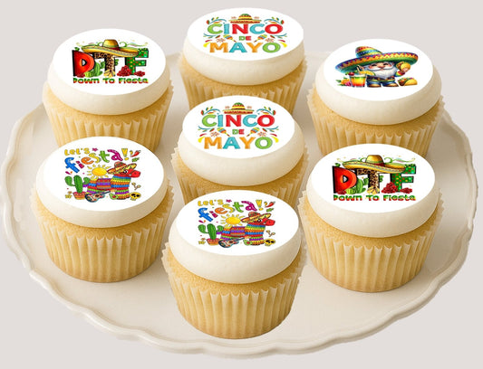 Custom Edible Cake Topper – Cinco De Mayo Colection – Icing Sheet Cookie & Cupcake Images –20 Pre-cut 2” Round– RA Pape