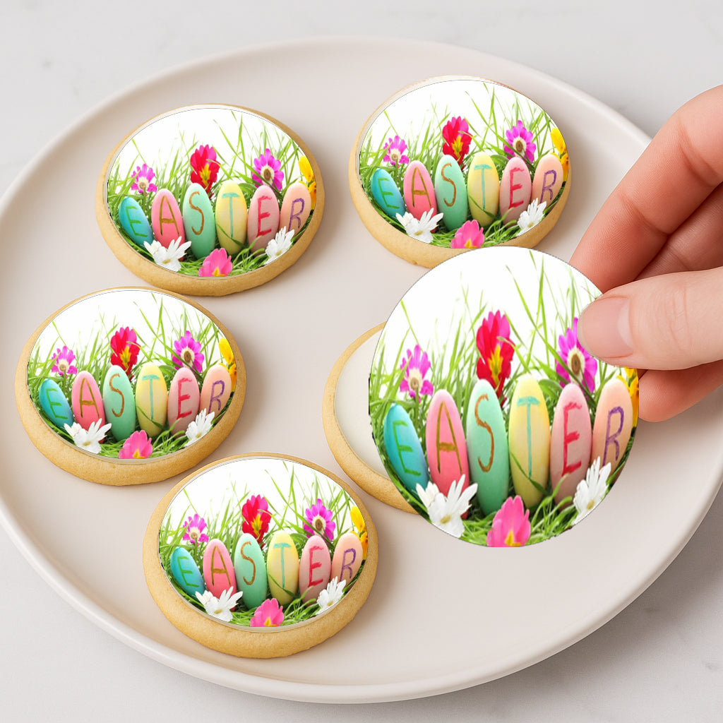 Happy Easter Tulips Icing Sheet Cookie & Cupcake Topper 20 Precut 2” Edible Images Easy to Use