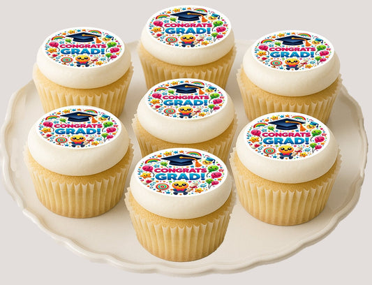Custom Edible Cookie & Cupcake Topper Congrats Grad Design 20 - 2” Precut Icing Sheet