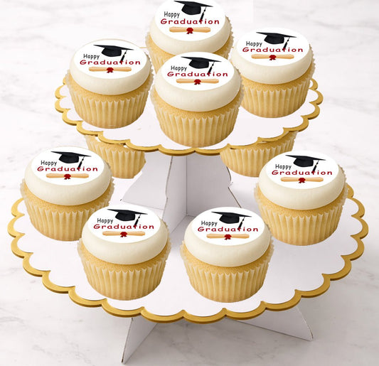 Custom Edible Cookie & Cupcake Topper Graduation Cap and Scroll Design 20 - 2” Precut Icing Sheet