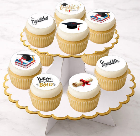 Custom Edible Cookie & Cupcake Topper Mixed Graduation Designs 20 - 2” Precut Icing Sheet