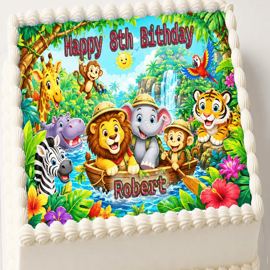 Custom Edible Image Cake Topper - Jungle Safari Adventure Birthday - 1/4 Icing Sheet - RA Pape Fun to use