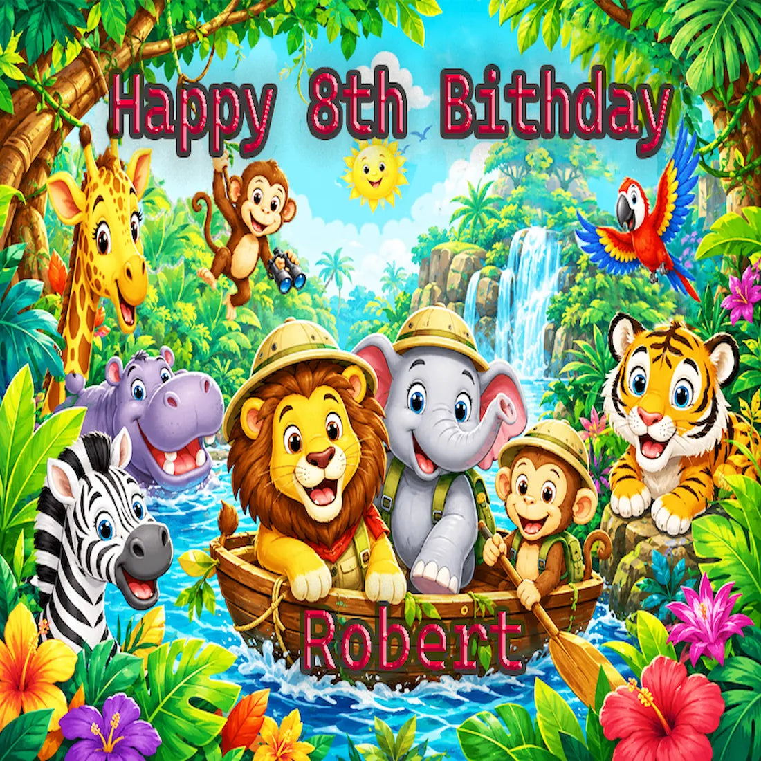 Adventure Time Custom Edible Image Cake Topper - Jungle Safari Adventure Birthday - 1/4 Icing Sheet - RA Pape