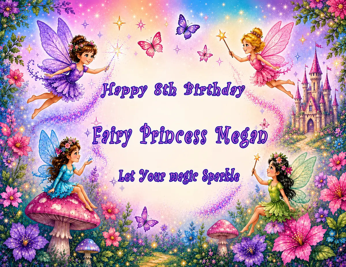 Custom Edible Image Cake Topper - Magical Fairy Princess Birthday -1/4 Icing Sheet - RA Pape easy to use