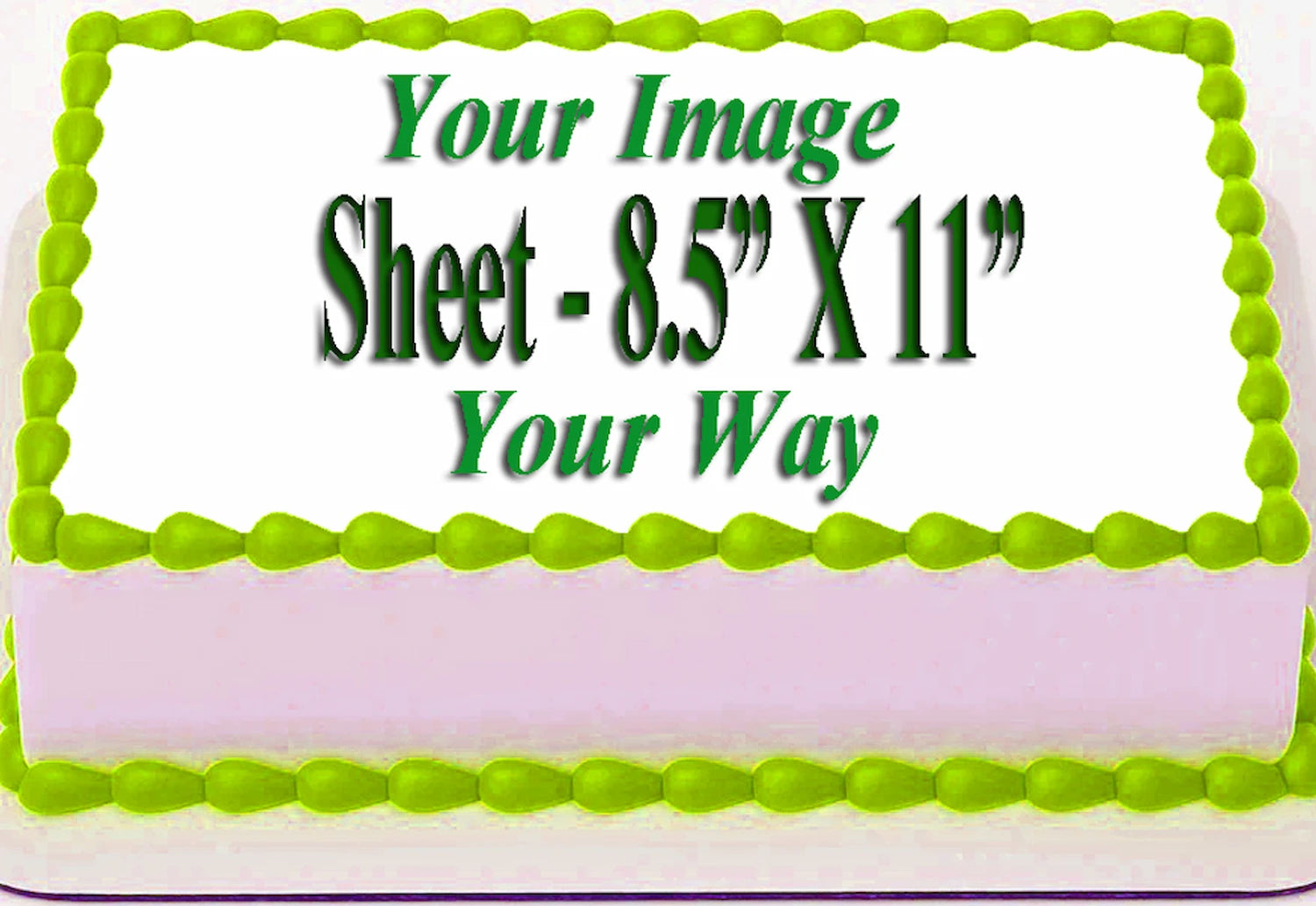 Customized Edible Icing Image Sheet with green border and text on a white background