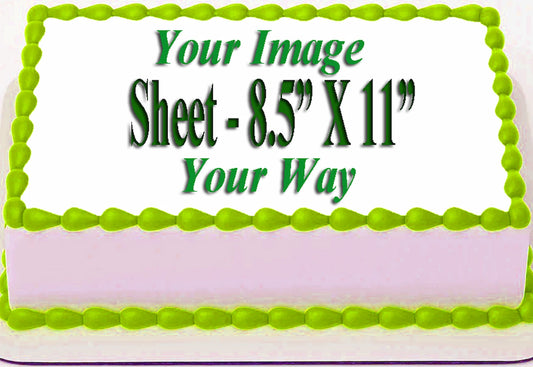 Customized Edible Icing Image Sheet with green border and text on a white background
