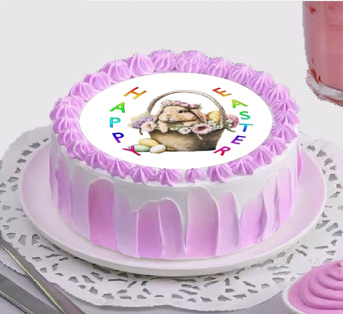 Edible Icing Images Cake Topper with Easter Bunny in a Basket-themed decoration