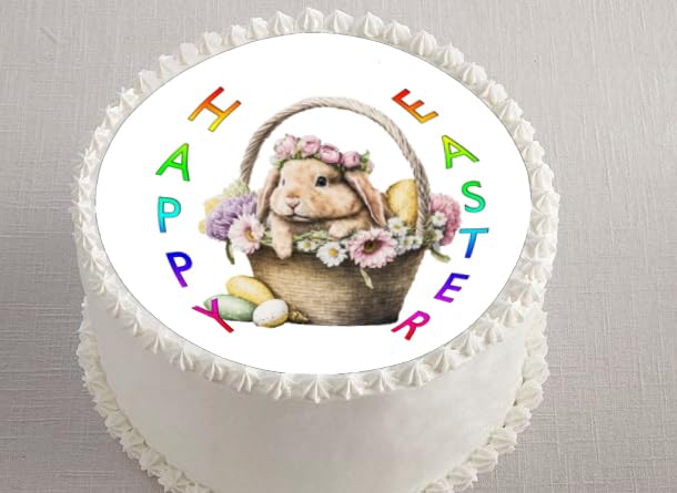 Cute Easter Bunny in a Basket Edible Image Cake Topper