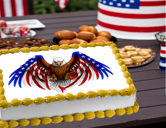 Custom Edible Cake Topper – American Eagle Design – 1/4 Sheet Cake (9x13) – Precut Frosting Sheet – RA Pape