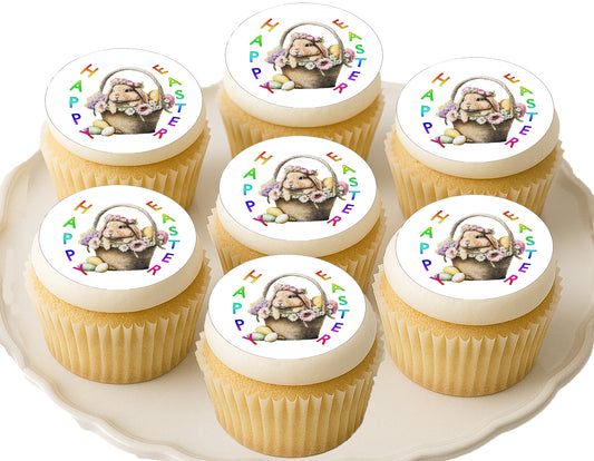 Easter Bunny Basket Edible Cookie Image – Precut 2” Rounds works on cupakes also