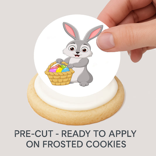 Easter Bunny with Basket Edible Cookie Image – Precut 2” Rounds Easy to apply