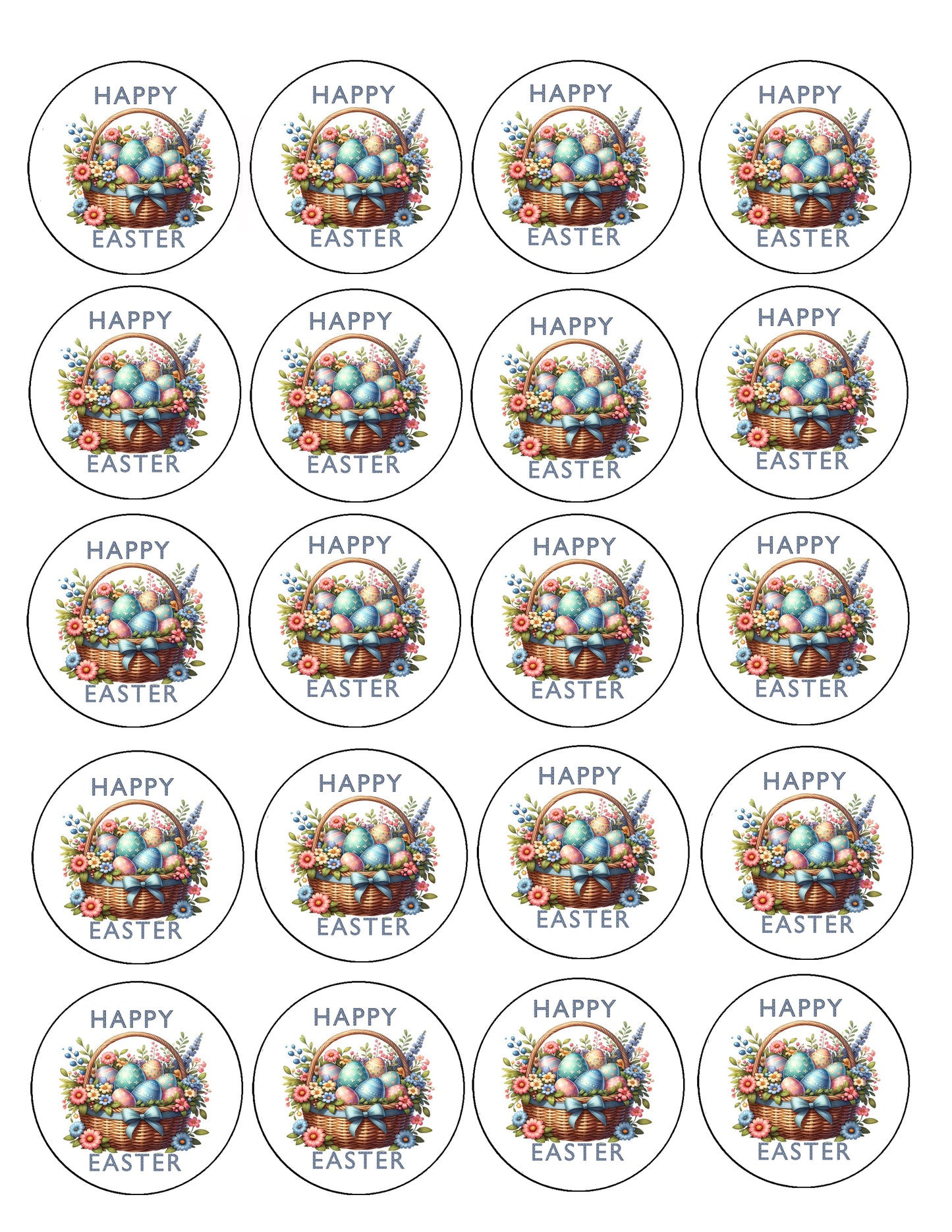 Shet of 20 Easter Egg Basket Edible Cookie Image – Precut 2” Rounds