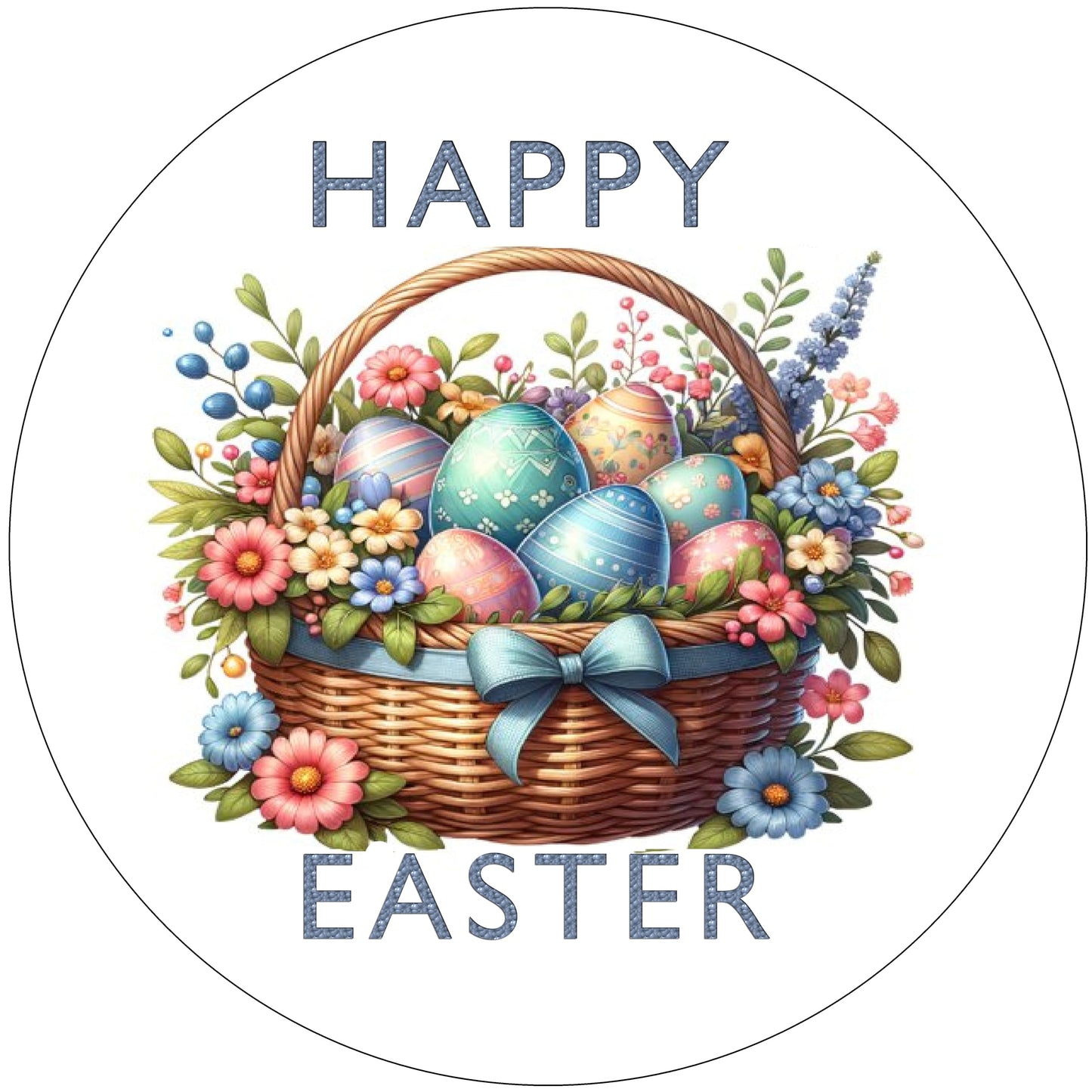 Vibrant Easter Egg Basket Edible Image Cake Topper
