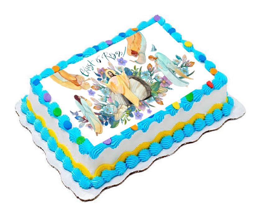 Edible Icing Image Sheet Cake Topper with Easter He Has Risen themed decoration